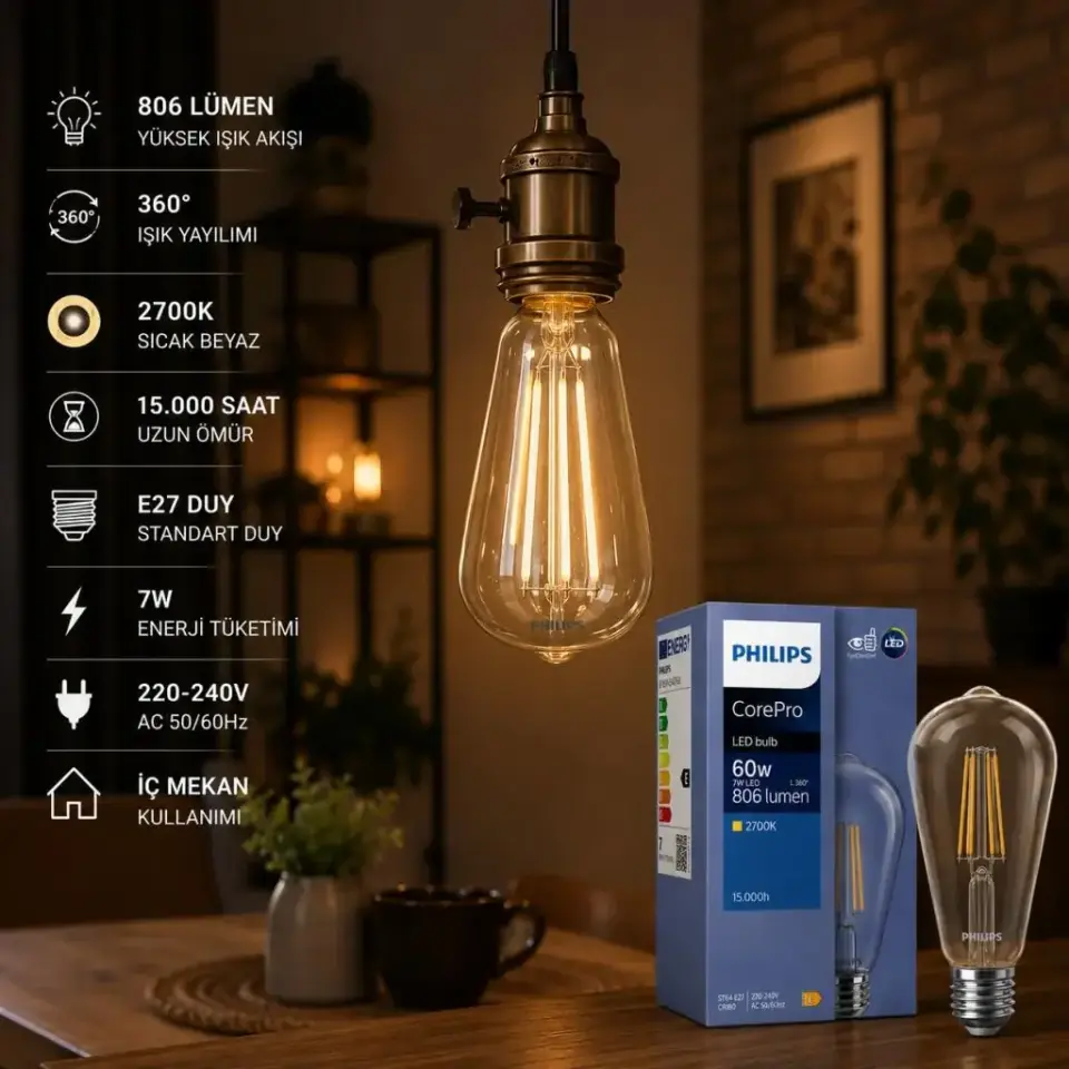 Philips ST64 Ampul CorePro Led 60W 2700K E27 Duy