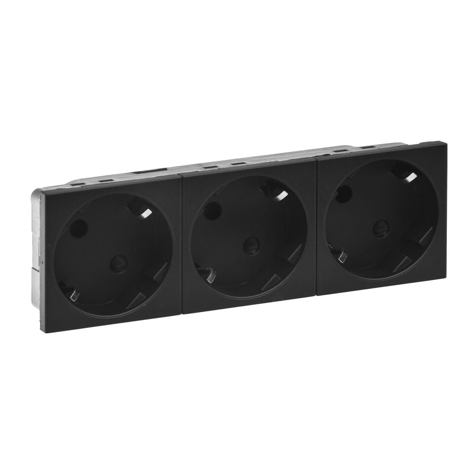 Legrand  Üçlü Top. Priz, 45°, Otomatik, 16A, 250V~, 6M, Siyah LEG-079373L