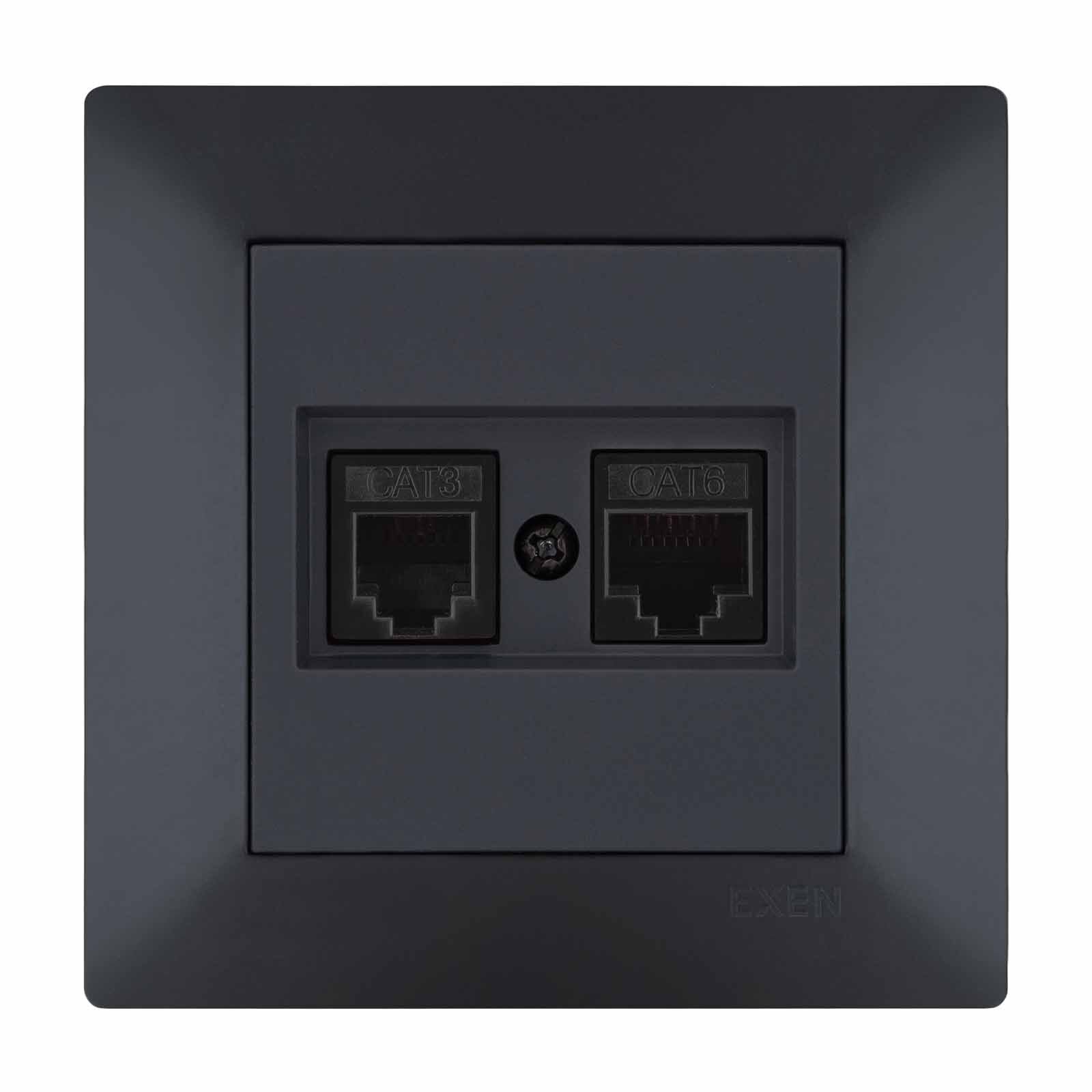 Exen Odak Füme Data Cat6 + Nümeris Telefon Prizi Cat3 Komple Takim