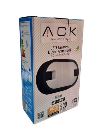 ACK 15W 3000K Sıva Üstü Armatür Siyah Gövde AT11-21501