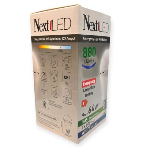 Next Next Star 9W Şarjlı  E27 Beyaz Acıl Aydınlatma Led Ampul