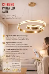CATA CT-8630 Parla Ledli Avize 180W Kumandali 3 Renk 6400K 4000K 3000K