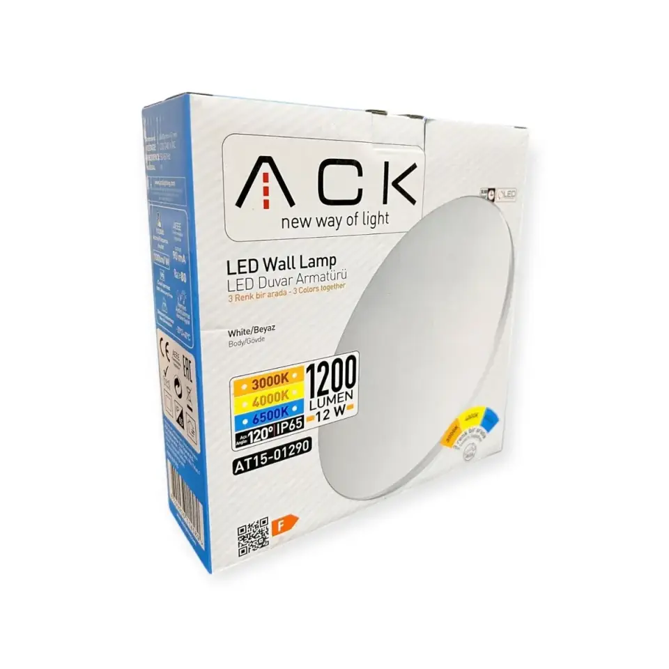 ACK 12W Led Duvar Armatürü / Beyaz/ 6500-4000-3000K Butonlu Renk Seçeneği AT15-01290