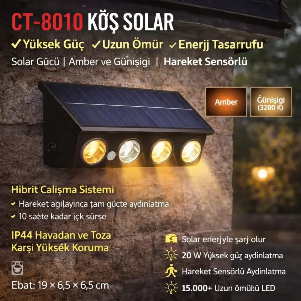 CATA CT-8010A Ct-8010 20 Watt Kos Solar Led Aplik Dis Mekan Amber