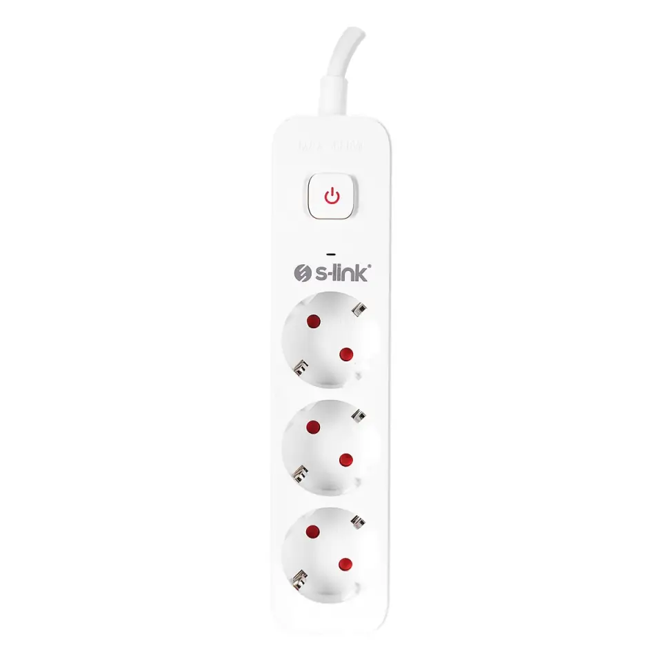 S-link SPG301S 1.5m 3x1.5mm 100% Bakir 750 Joule 3 lü Anahtarli Akim Korumali Priz