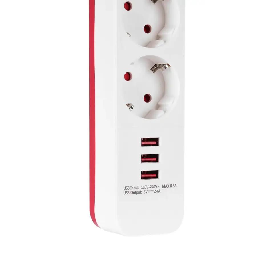 S-link 4lü Anahtarli Akim Korumali Priz SPG403U 1.5m 1.5mm 100% Bakir 750 Joule 3 Usb 5V2.4A 4lü Anahtarli Akim Korumali Priz