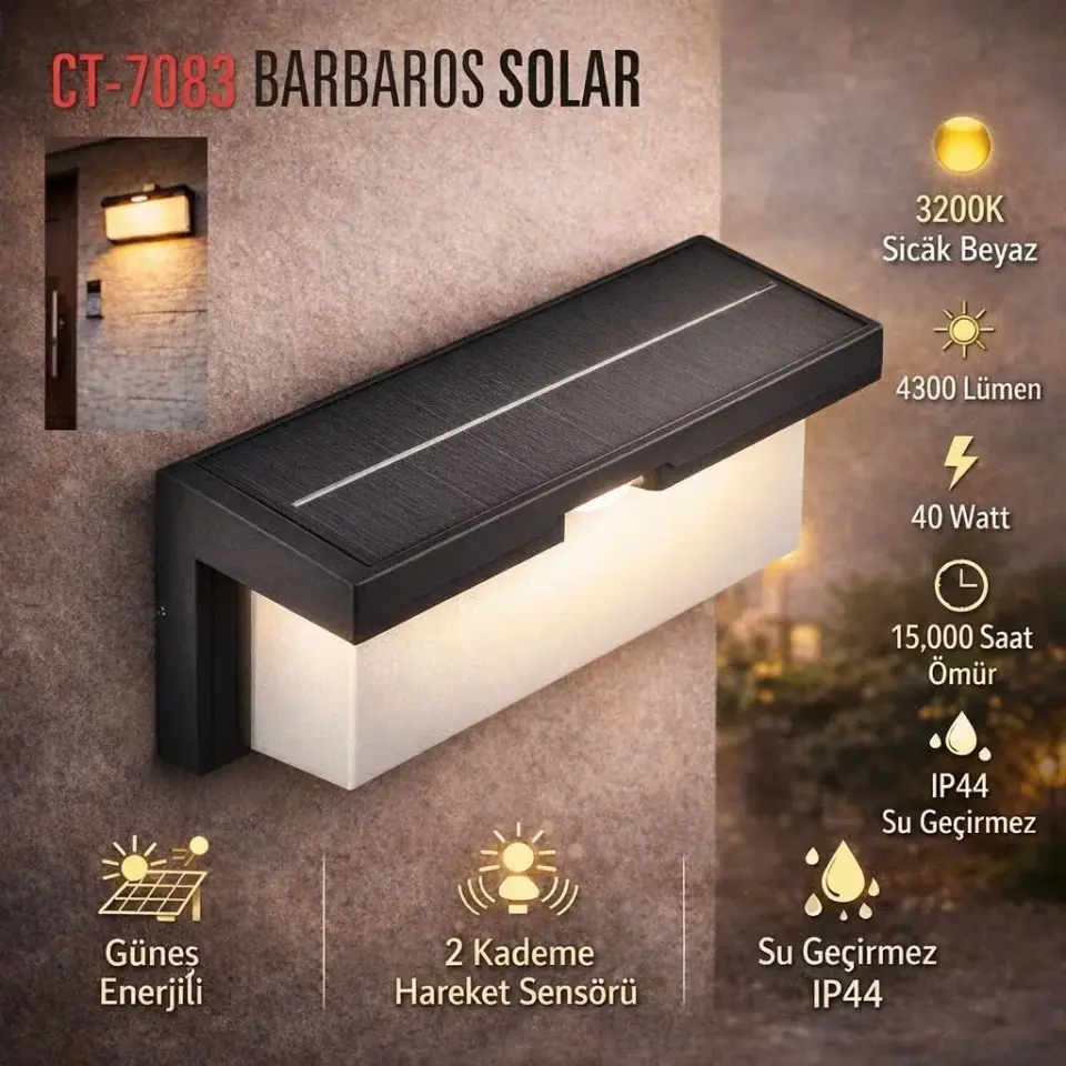 CATA CT-7083 Barbaros Solar 2 Kademe Isik Sensörü Günisigi 40W