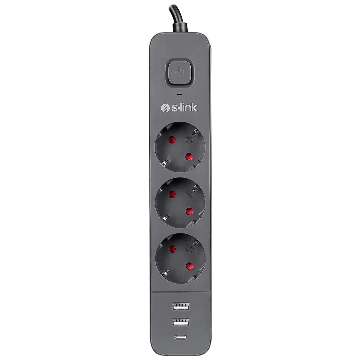 S-link SPG03U 2 Usb +1Type C 5V2.4A 1.5m 3x1.00mm 100% Bakir 750 Joule 3 lü Anahtarli Akim Korumali Siyah Priz