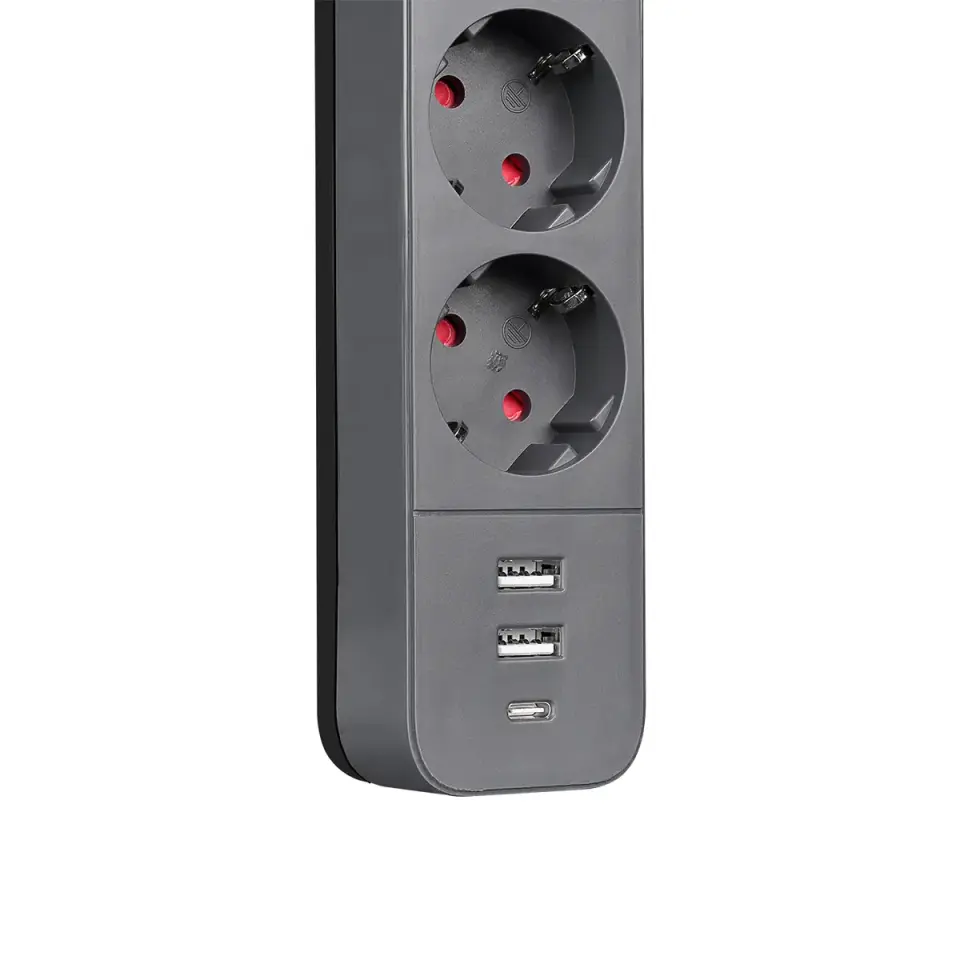 S-link SPG03U 2 Usb +1Type C 5V2.4A 1.5m 3x1.00mm 100% Bakir 750 Joule 3 lü Anahtarli Akim Korumali Siyah Priz