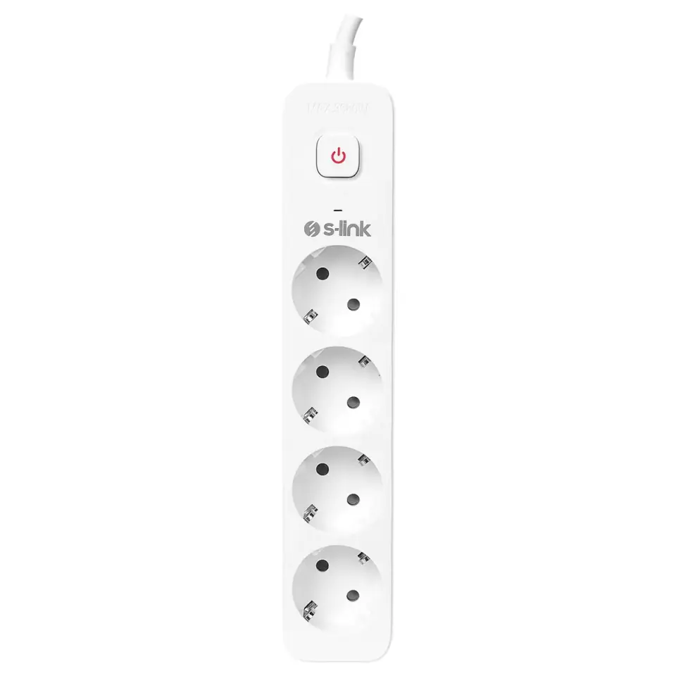 S-link 4 lü Anahtarli Akim Korumali Priz SPG401S 1.5m 1.5mm 100% Bakir 750 Joule 4 lü Anahtarli Akim Korumali Priz