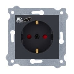 Exen Füme Modül+Kapak  Toprakli Priz + Type-C