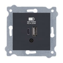 Exen Füme Modül+Kapak  2X Usb Sarj Prizi Type-C + Type-A