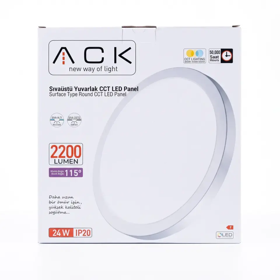 ACK Sıva Üstü Yuvarlak Led Panel  24W Beyaz Kasa  Cct AP03-02490