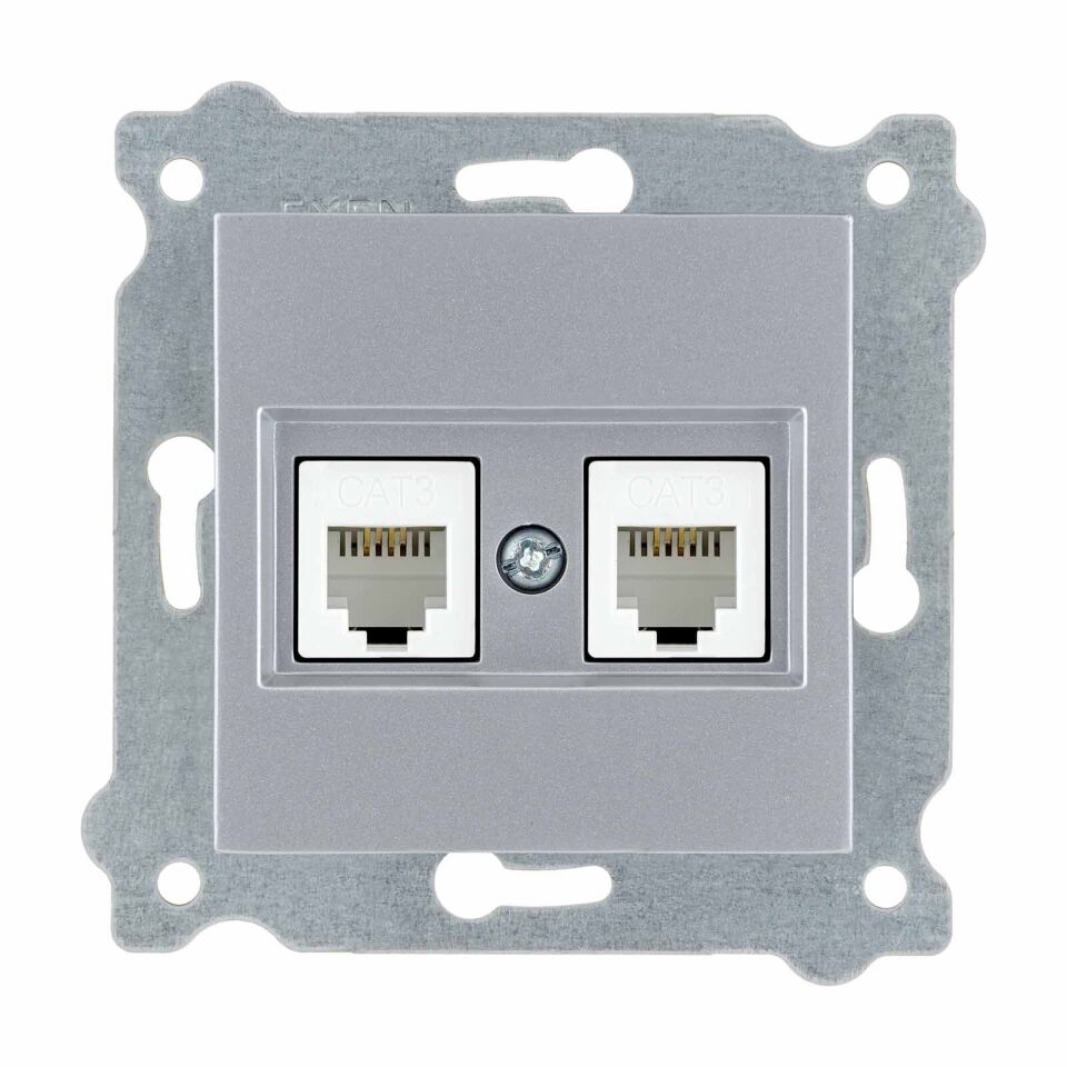Exen Gümüs Modül+Kapak  Ikili Nümeris Telefon Prizi (2Xrj45 Cat3)