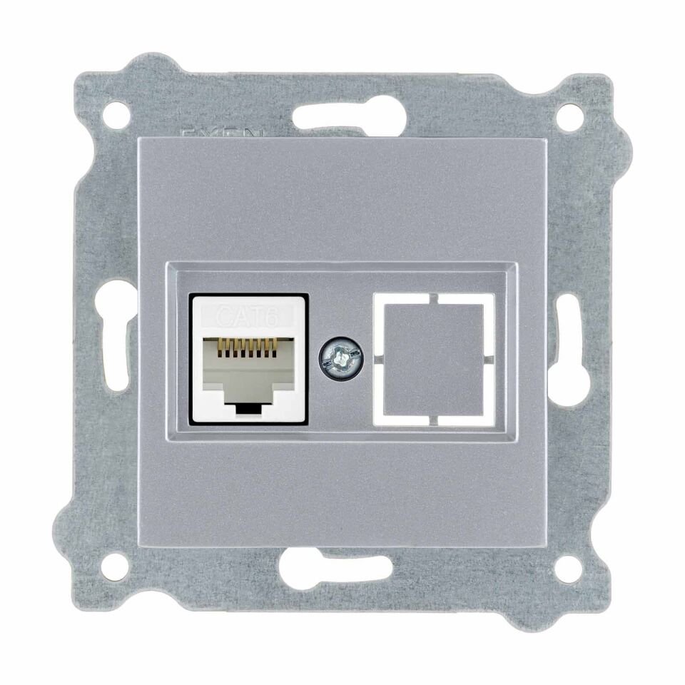 Exen Gümüs Modül+Kapak  Tekli Data Prizi Cat6
