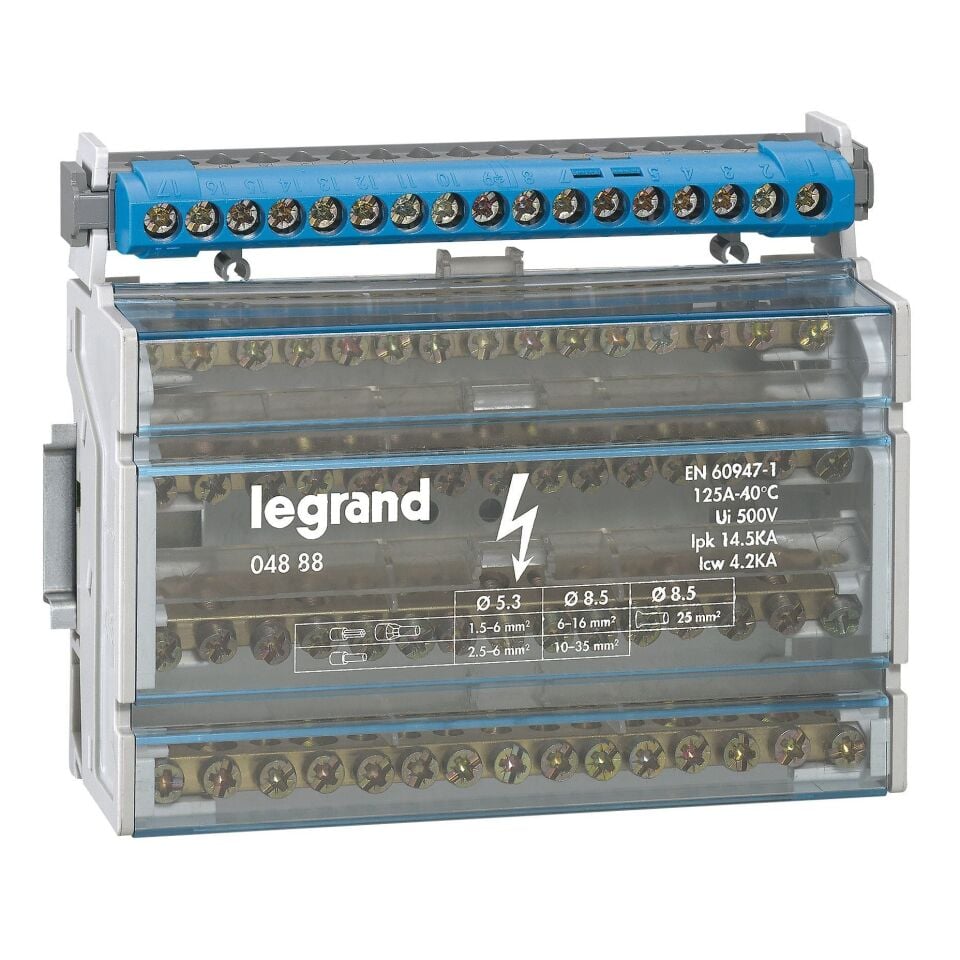 Legrand  Pano tipi İzoleli raya mon.notr klemens 141mm kap.1x6ila25mm2 veya 16x1.5ila16mm2 LEG-004845