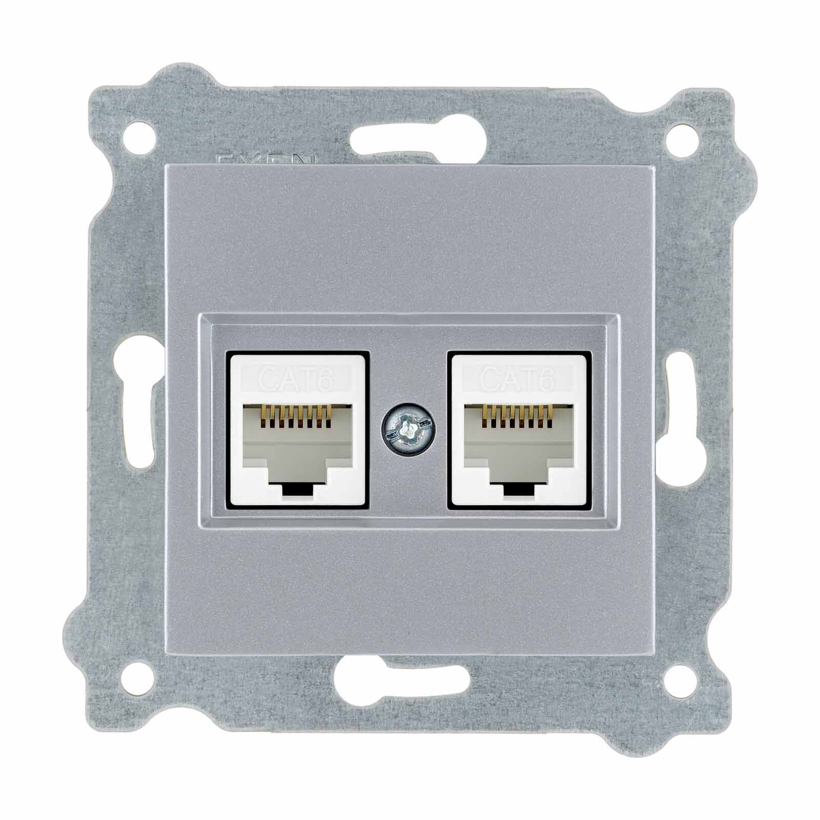 Exen Gümüs Modül+Kapak  Ikili Data Prizi Cat6