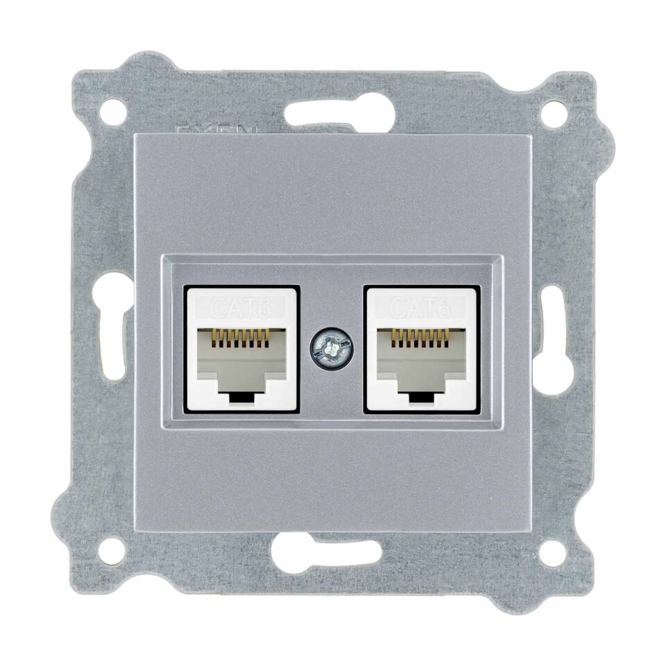 Exen Gümüs Modül+Kapak  Ikili Data Prizi Cat6