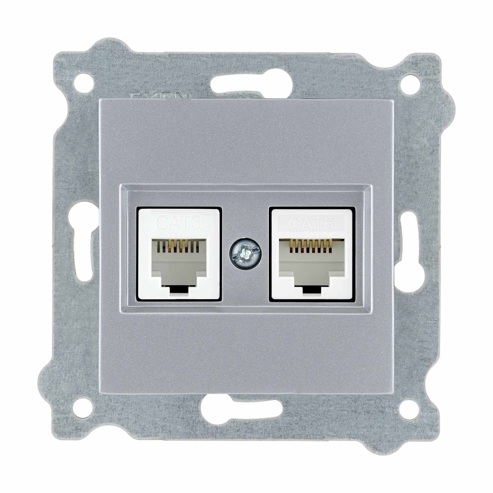 Exen Gümüs Modül+Kapak  Data Cat6 + Nümeris Telefon Prizi Cat3