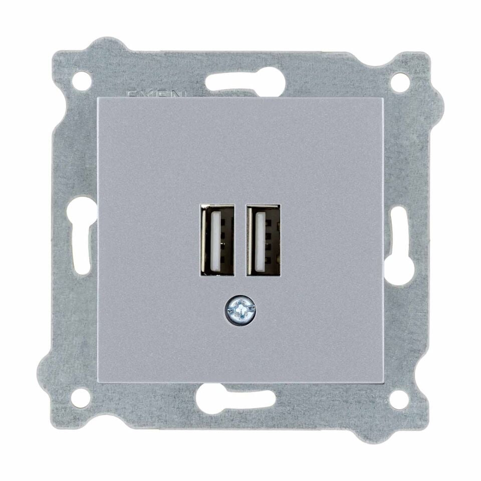 Exen Gümüs Modül+Kapak  2X Usb Sarj Prizi