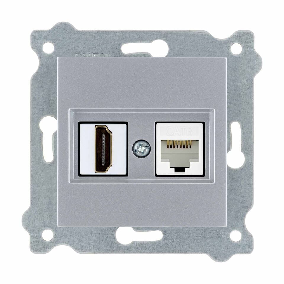 Exen Gümüs Modül+Kapak  Hdmi+Data Priz Jakli