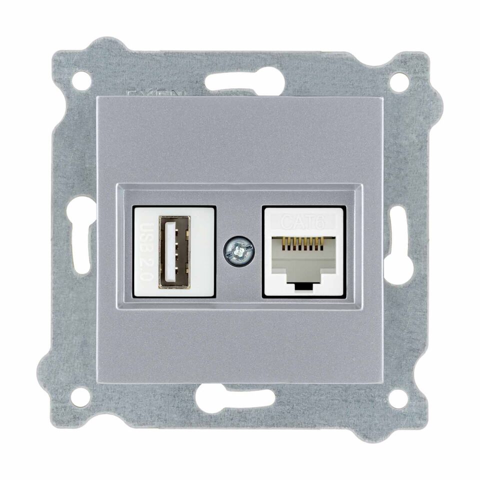 Exen Gümüs Modül+Kapak  Data+Usb Prizi Jakli (Sarj Edemez)