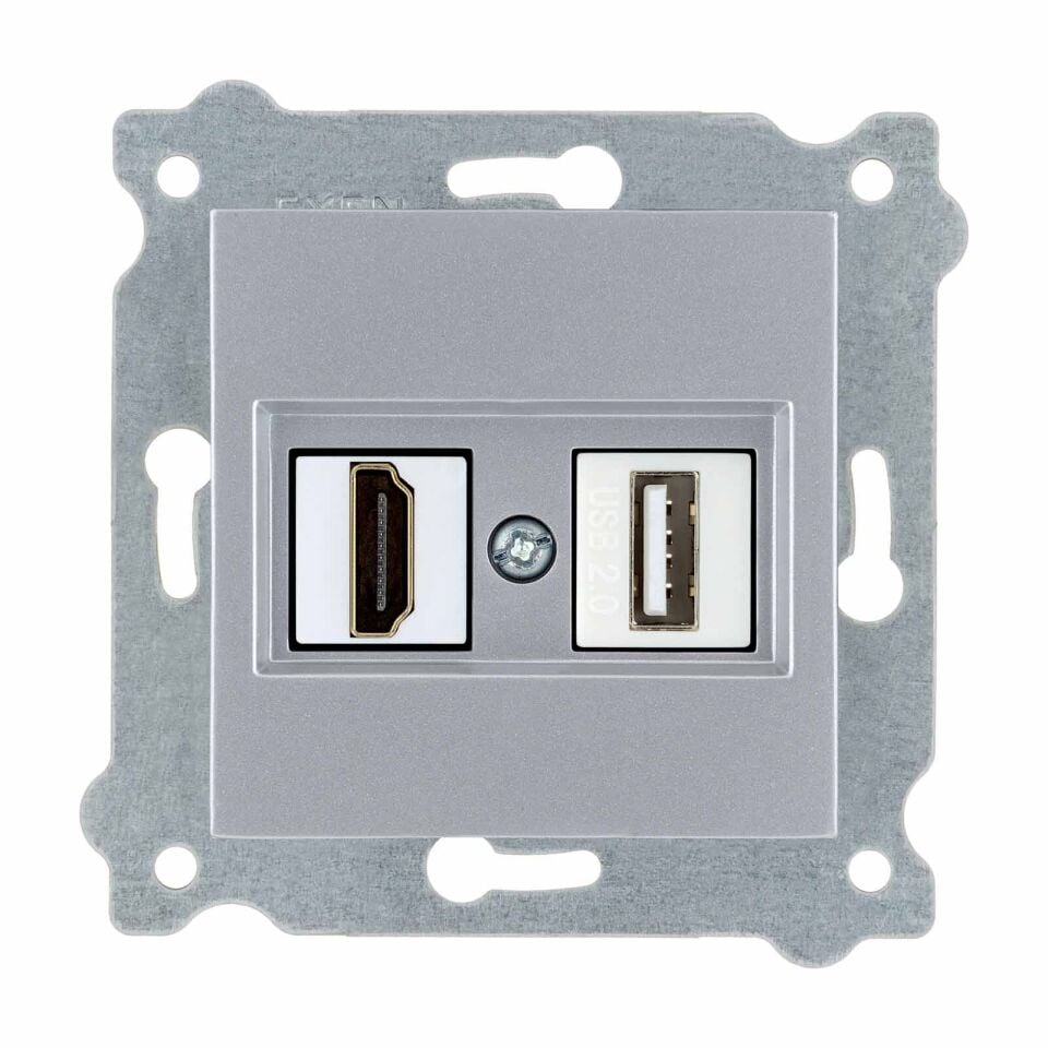 Exen Gümüs Modül+Kapak  Hdmi+Usb Prizi Jakli (Sarj Edemez)