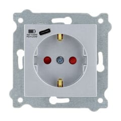 Exen Gümüs Modül+Kapak  Toprakli Priz + Type-C