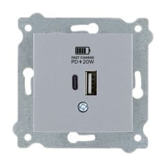 Exen Gümüs Modül+Kapak  2X Usb Sarj Prizi Type-C