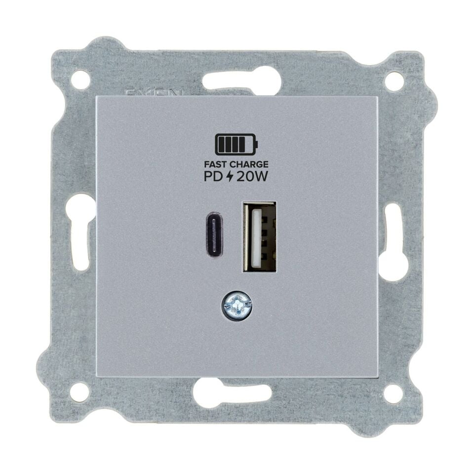 Exen Gümüs Modül+Kapak  2X Usb Sarj Prizi Type-C
