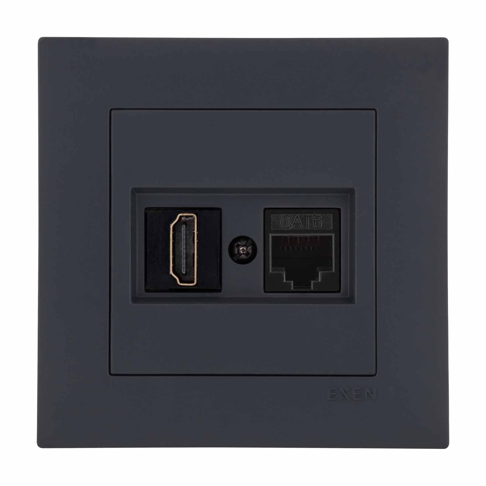 Exen Karell Füme Hdmi+Data Priz Jakli Komple Takim
