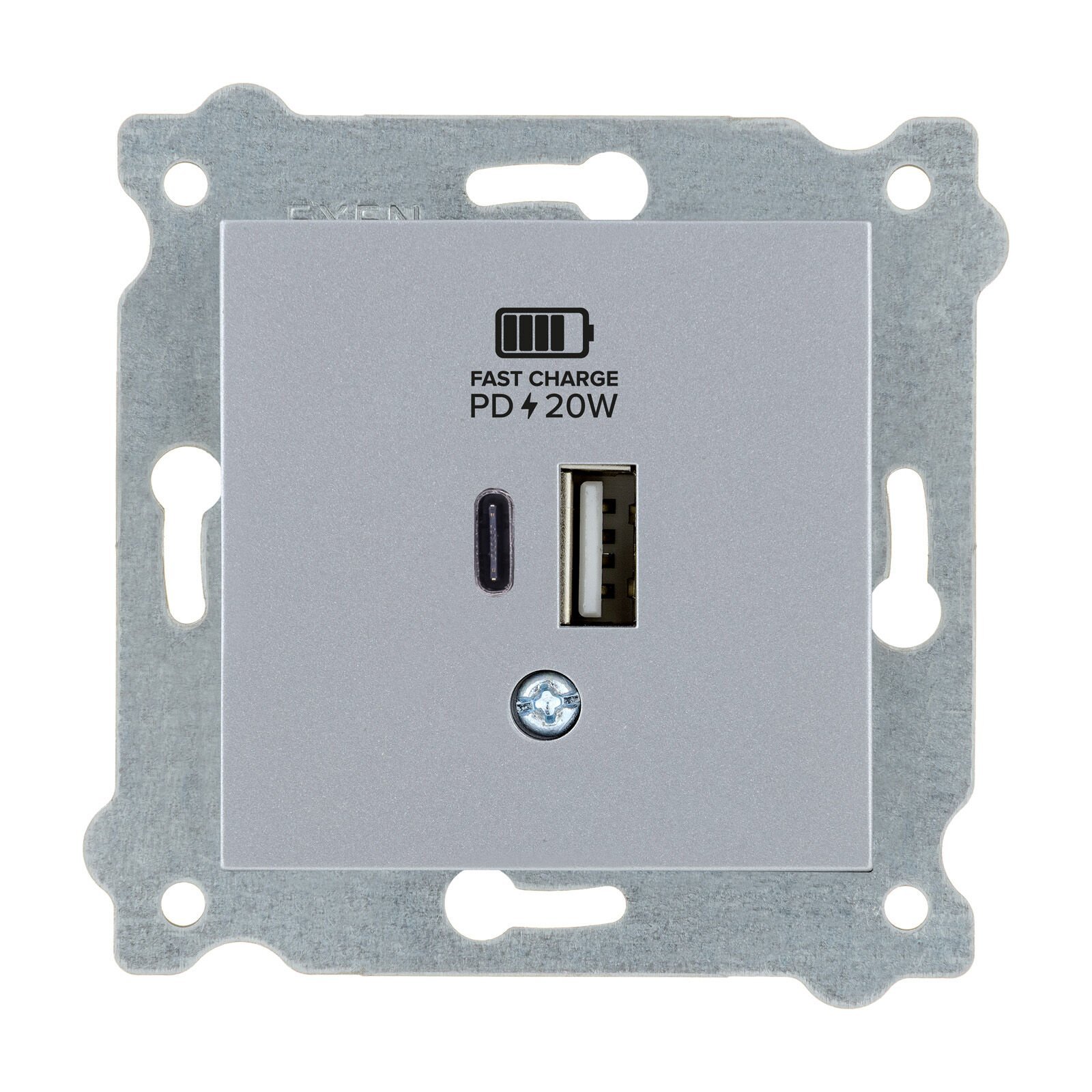 Exen Gümüs Modül+Kapak  2X Usb Sarj Prizi Type-C + Type-A