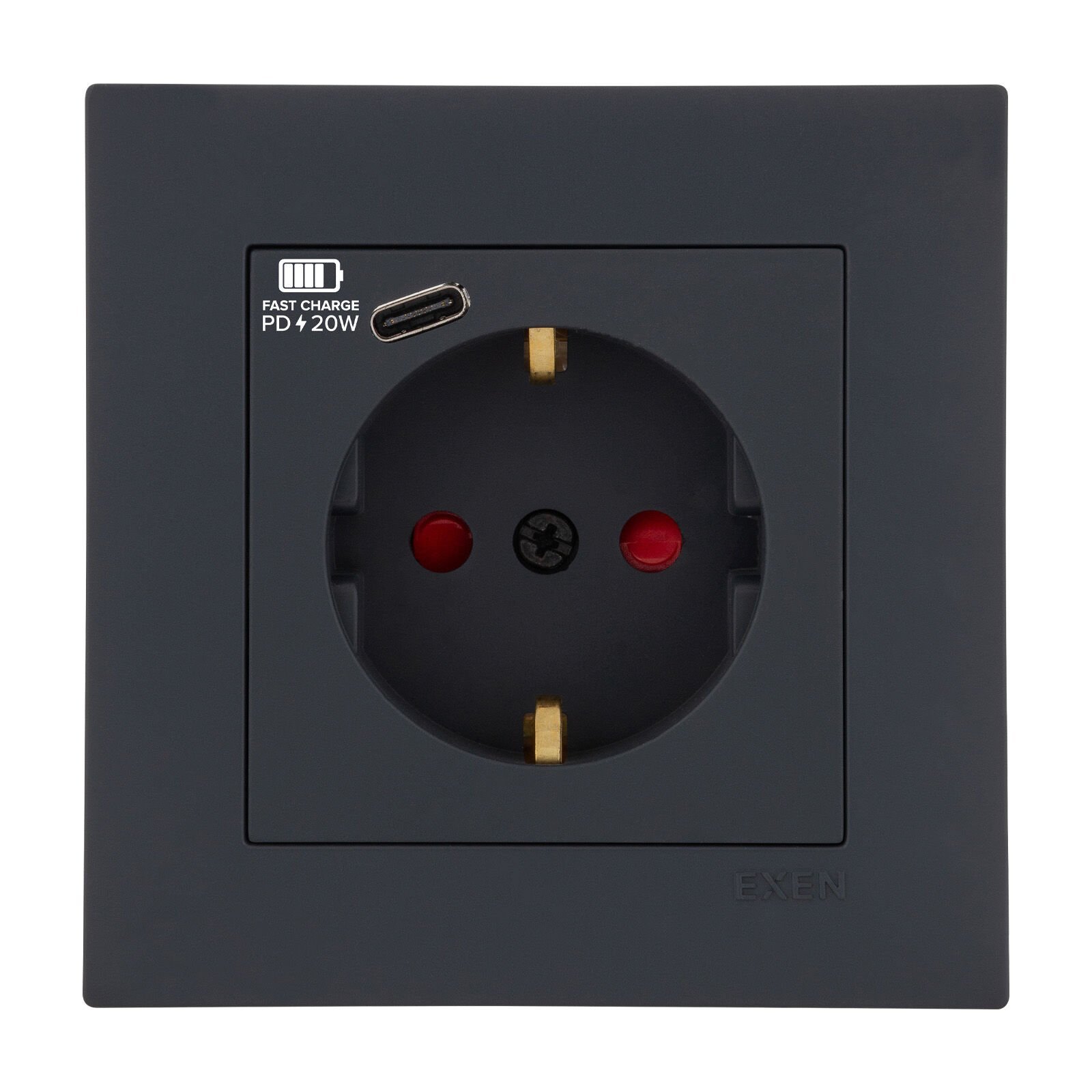 Exen Karell Füme Toprakli Priz + Type-C Komple Takim