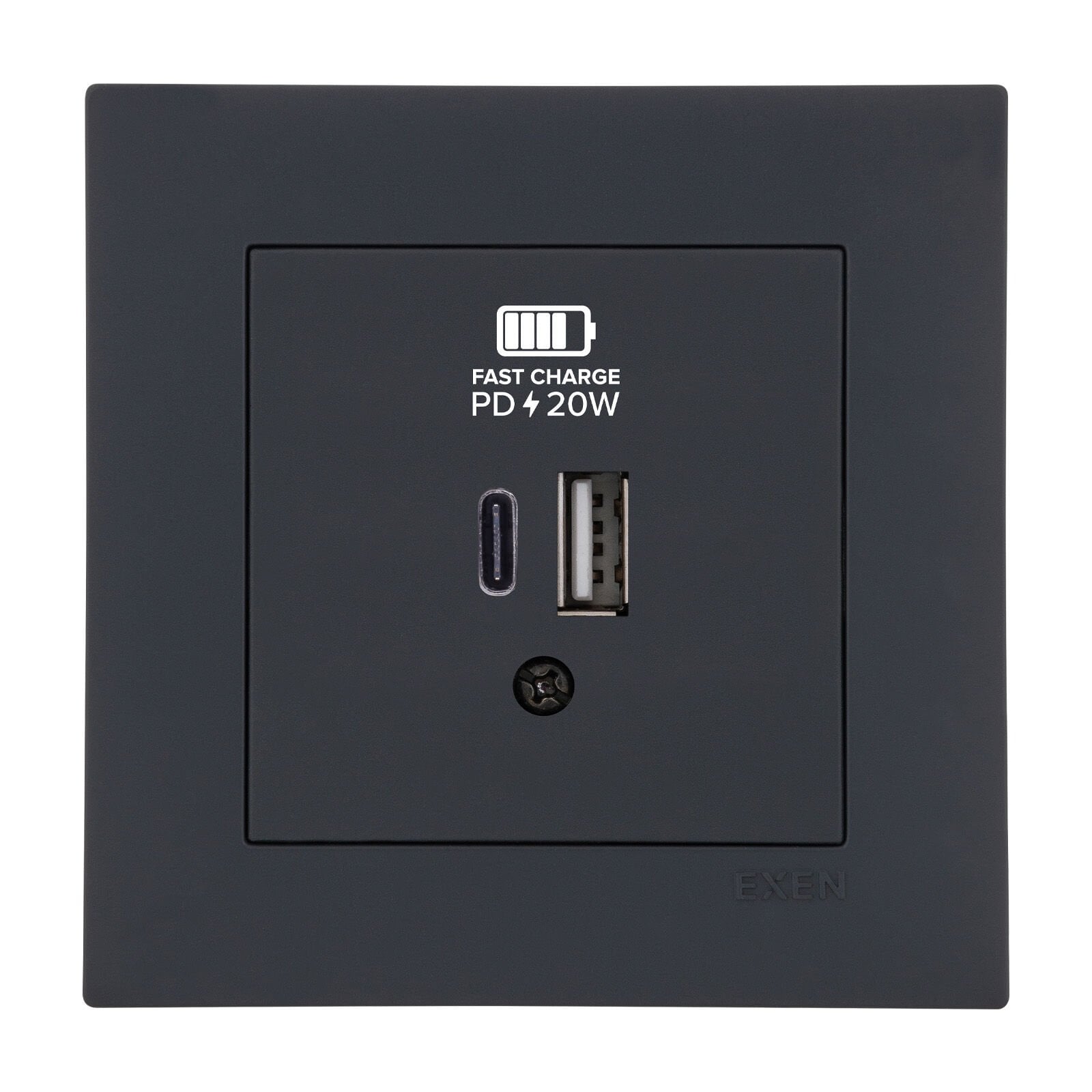 Exen Karell Füme 2X Usb Sarj Prizi Type-C + Type-A Komple Takim