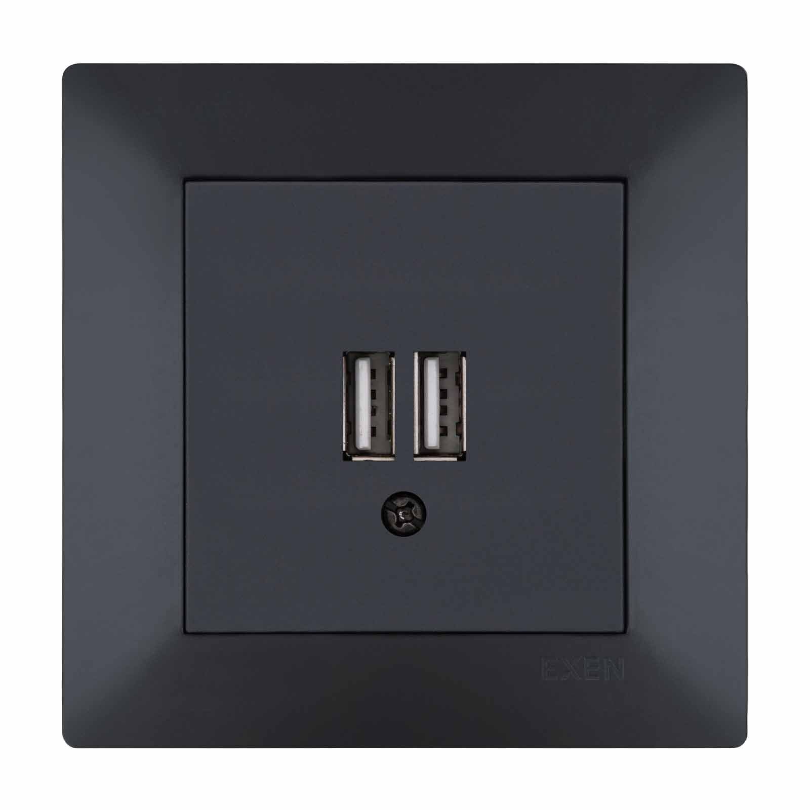 Exen Odak Füme 2X Usb Sarj Prizi Komple Takim