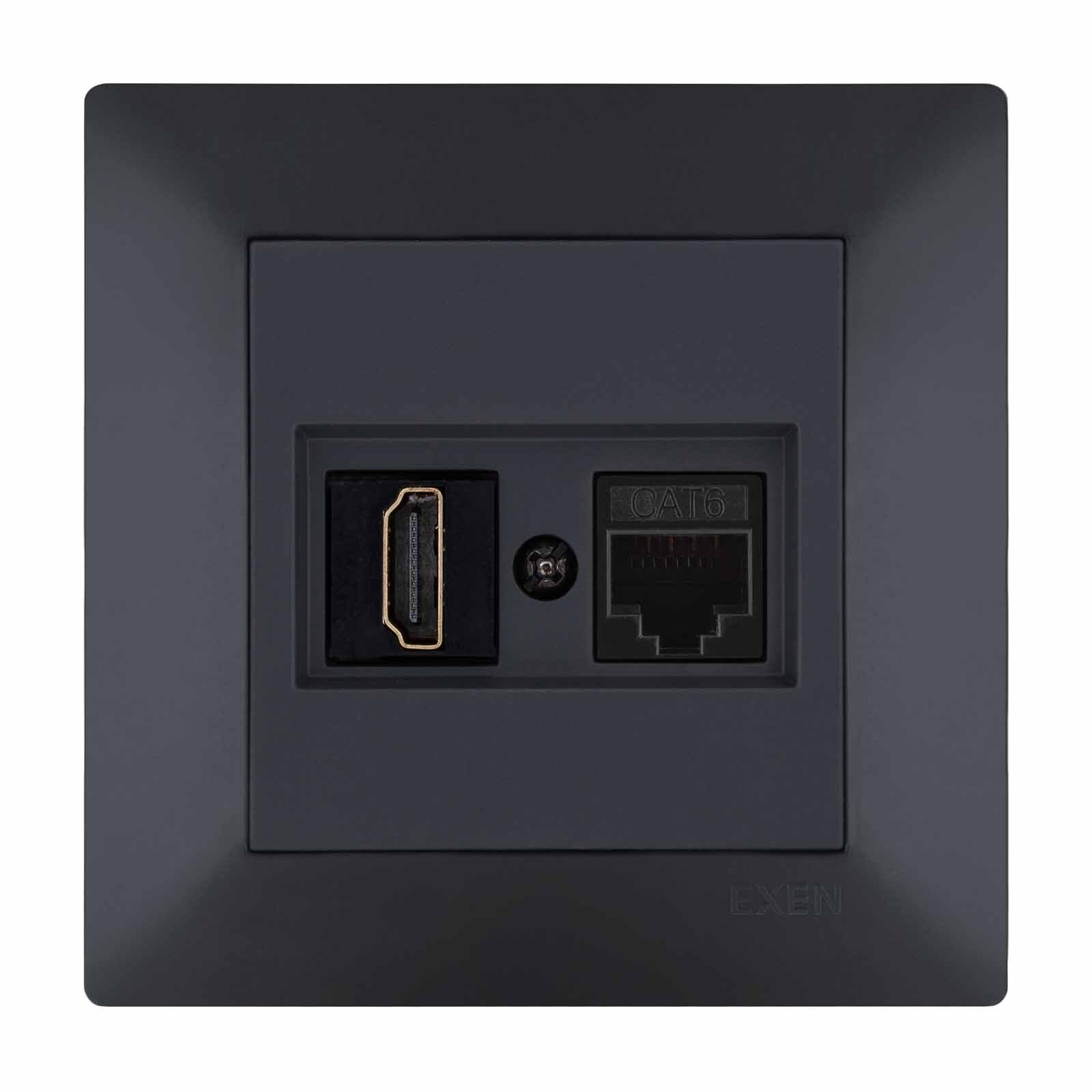 Exen Odak Füme Hdmi+Data Priz Jakli Komple Takim