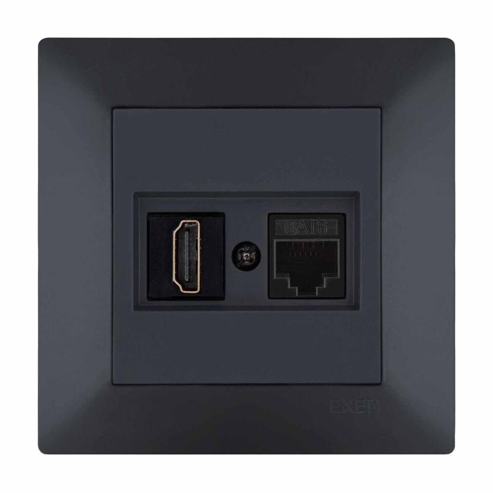 Exen Odak Füme Hdmi+Data Priz Jakli Komple Takim