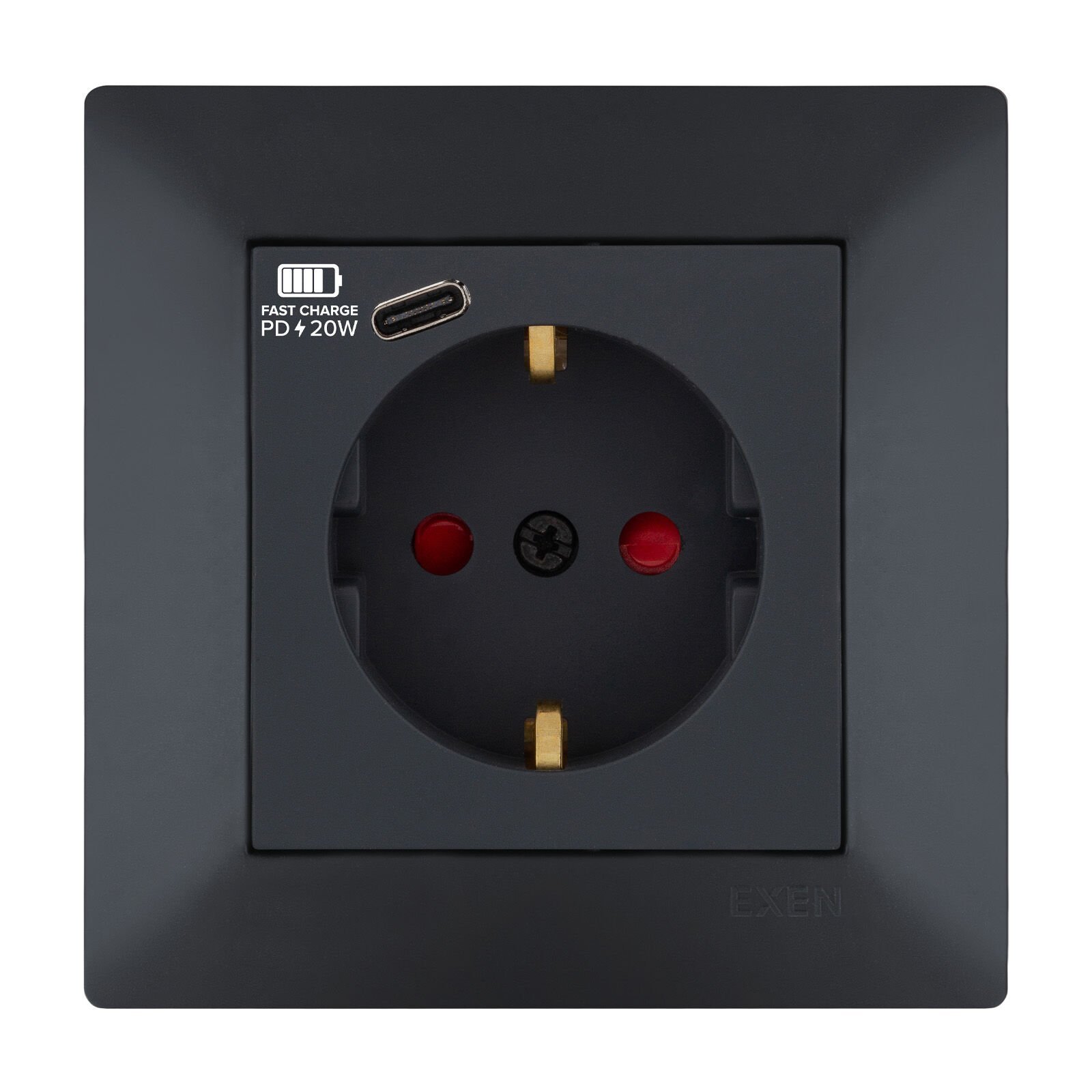 Exen Odak Füme Toprakli Priz + Type-C Komple Takim