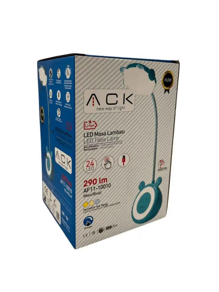 ACK Şarjlı Dokunmatik Dimli Mavi Gövde  Led Masa Lambası 3W Ip20 AF11-10010