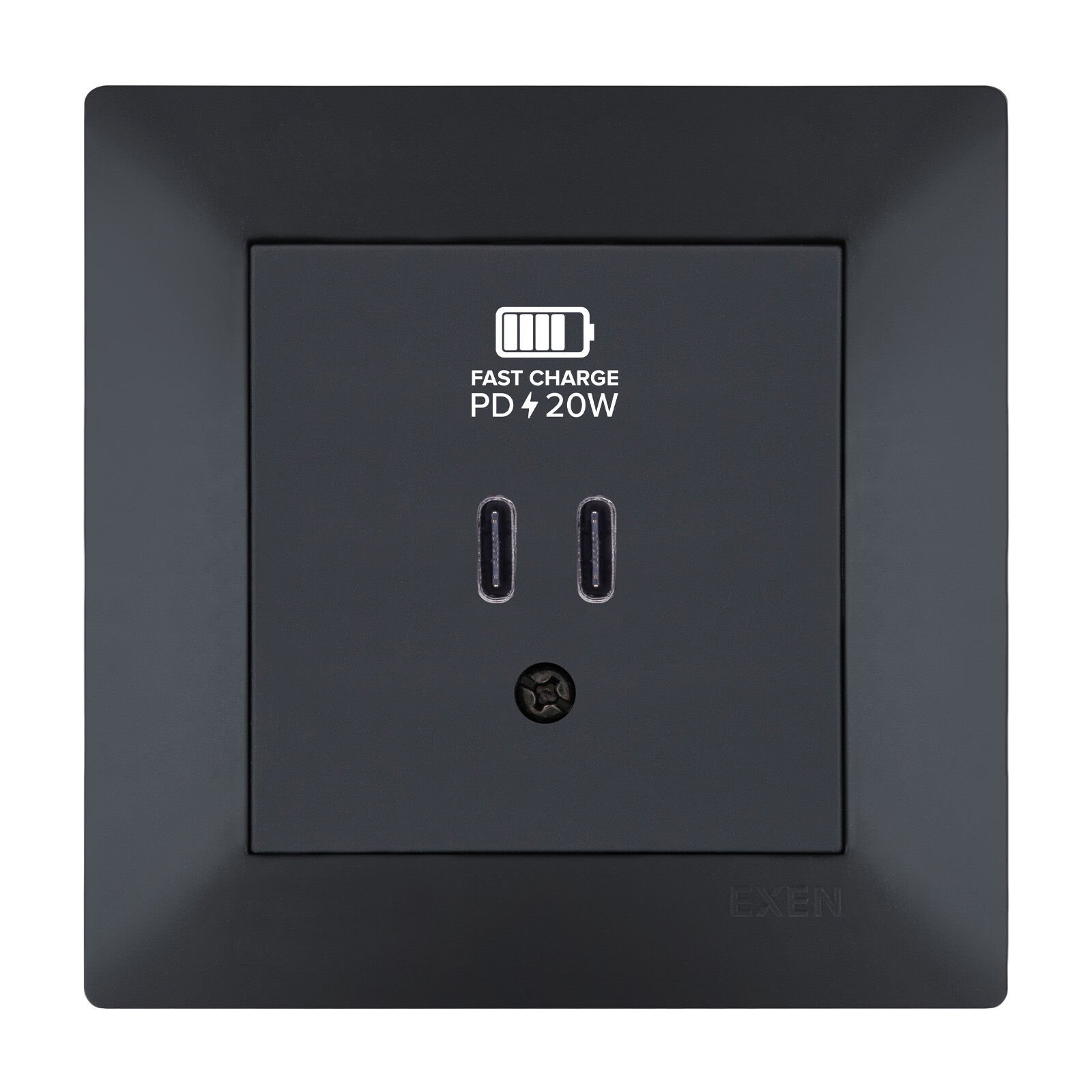 Exen Odak Füme 2X Usb Sarj Prizi Type-C Komple Takim