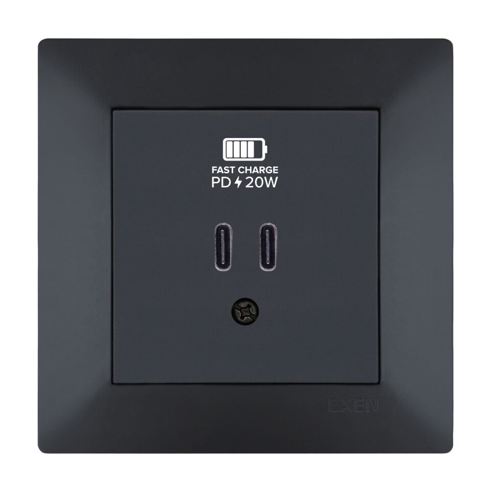 Exen Odak Füme 2X Usb Sarj Prizi Type-C Komple Takim