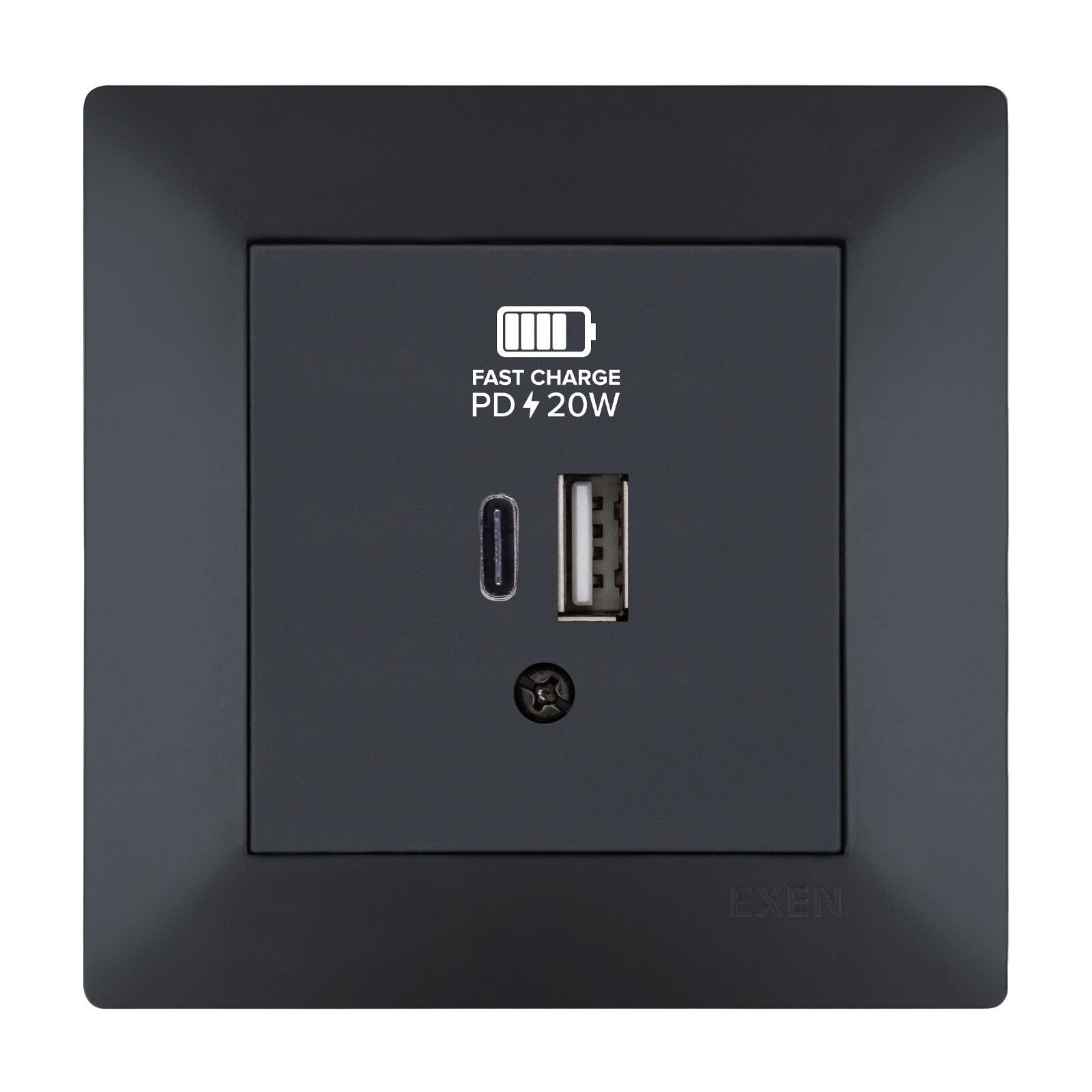 Exen Odak Füme 2X Usb Sarj Prizi Type-C + Type-A Komple Takim