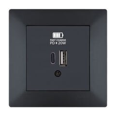 Exen Odak Füme 2X Usb Sarj Prizi Type-C + Type-A Komple Takim