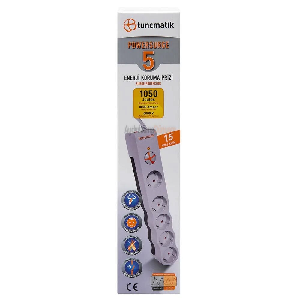 Tunçmatik Enerji Koruma Prizi Powersurge 5'li Beyaz 1,5 mt Kablolu