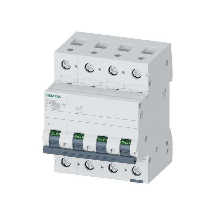 Siemens 50A; 3 Faz+Nötr; 70 Mm; Anahtarli Otomatik Sigorta; 6Ka; C Tipi; Yavaş Karakterli 5SL6650-7