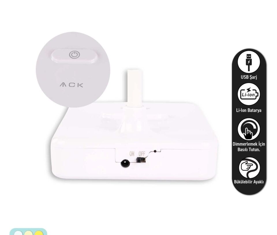 ACK Şarjlı Dokunmatik Dimli Beyaz Gövde Led Masa Lambası 2,5W Ip20 AF11-10016
