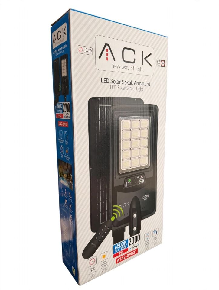 ACK AT42-09031 90W 6500K Beyaz Led Solar Sokak Armatürü