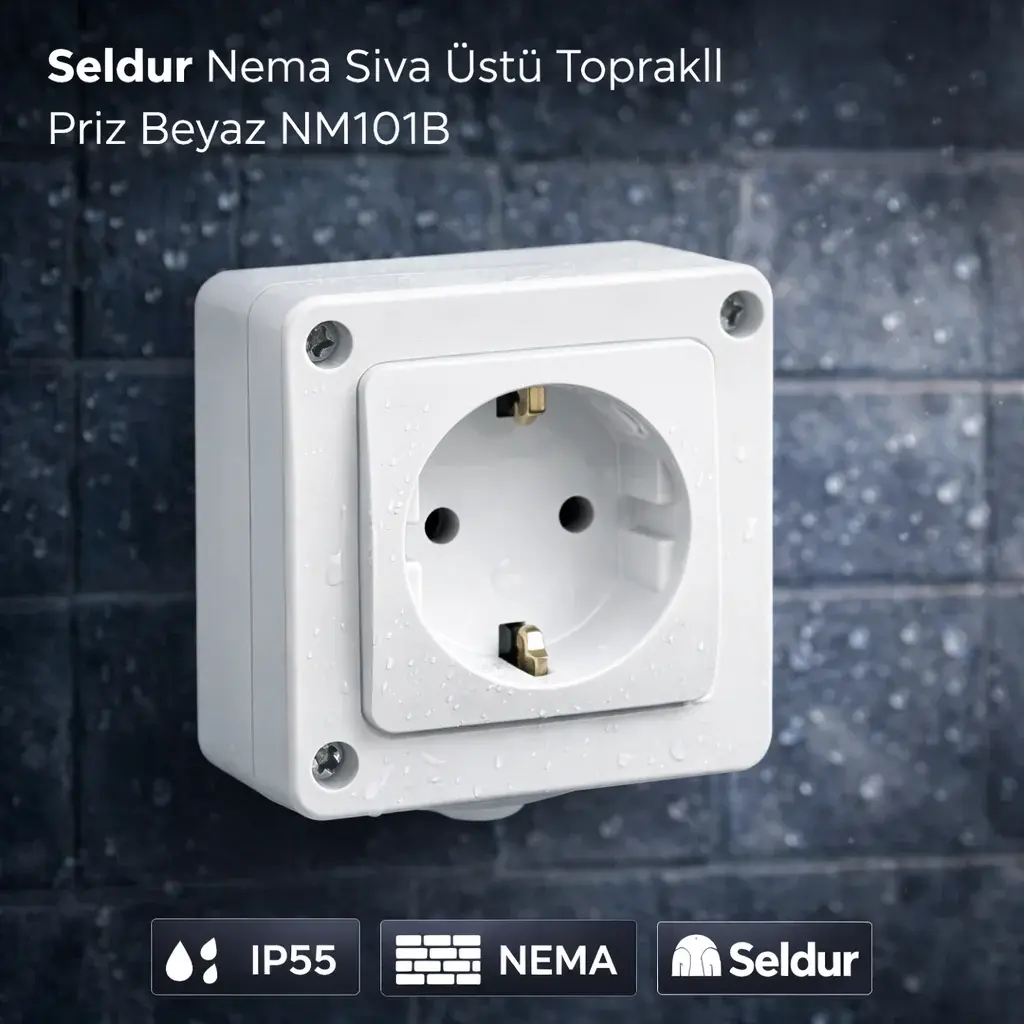 Seldur Nema Siva Üstü Toprakli Priz Beyaz NM101B