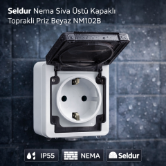 Seldur Nema Siva Üstü Kapakli Toprakli Priz Beyaz NM102B
