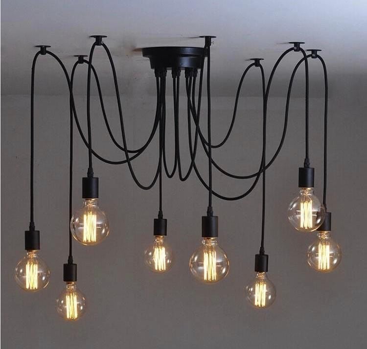 8'li Siyah Rustik Orümcek Retro Avize